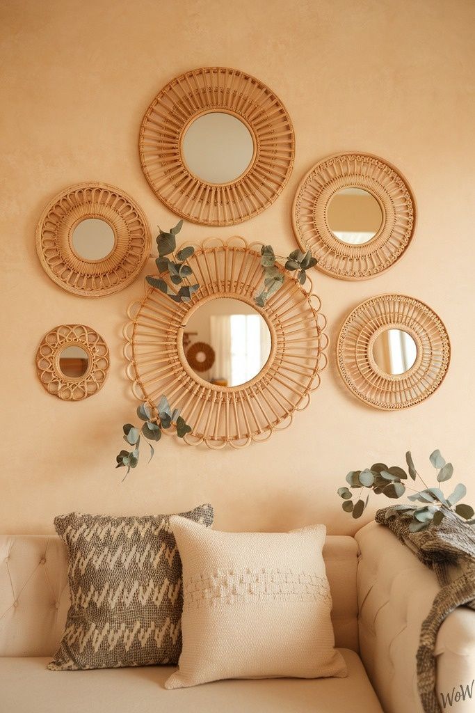 natural rattan wall decor pieces