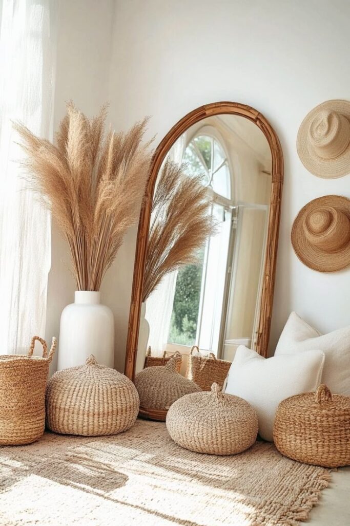 rattan mirror wall decor