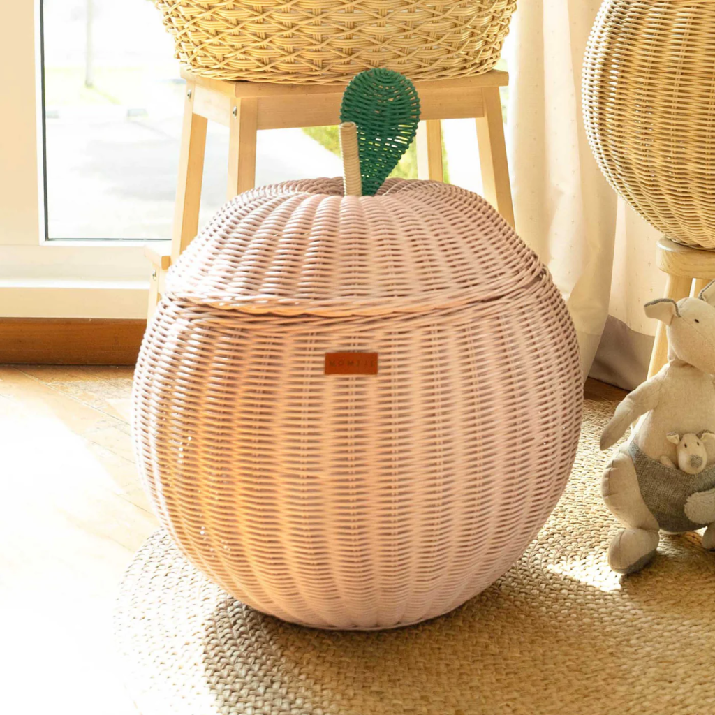 Rattan Srorage Basket | Pink | Apple shaped | MOMIJI
