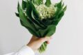 hand holding a bouquet of lily of the valley